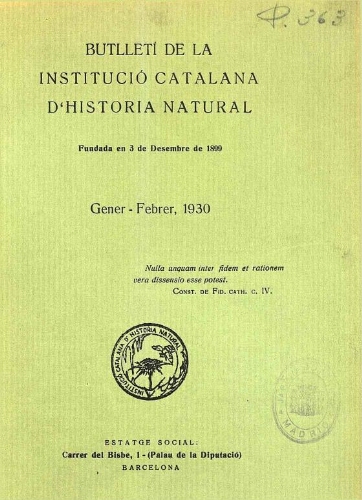 Butlletí de la Institució Catalana d'Història Natural [...] Vol. XXX