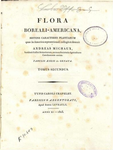 Flora boreali-Americana [...] Tomus secundus