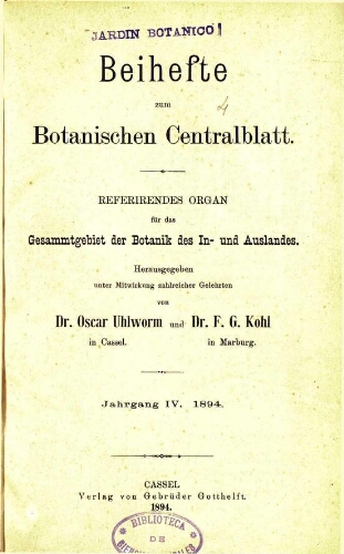 Beihefte zum Botanischen Centralblatt [...] Jahrgang IV. 1894