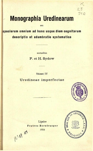 Monographia Uredinearum. Volumen IV