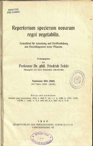 Repertorium specierum novarum regni vegetabilis [...] Fasciculus XXX (1932)