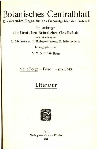 Botanisches Centralblatt. Referierendes Organ für das Gesammtgebiet der Botanik [...] Neue folge -- Band 1 -- (Band 143). Literatur