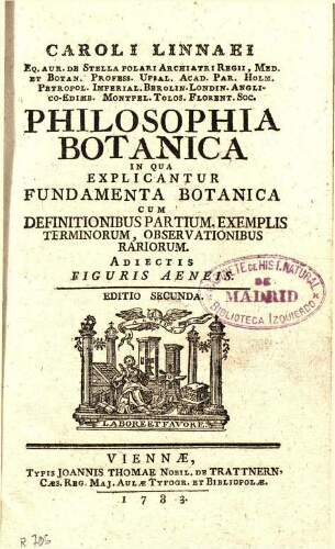 Philosophia botanica [...] Editio secunda [Viena]