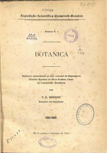 Expedição Scientifica Rosevelt-Rondon. Annexo N. 2. Botanica