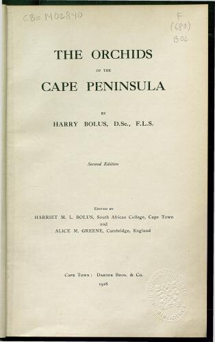 The orchids of the Cape Peninsula. 2nd ed.
