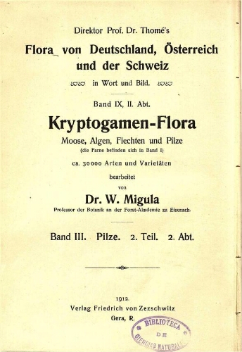 Kryptogamen-Flora von Deutschland [...] Band III. Pilze. 2. Teil. 2. Abteilung