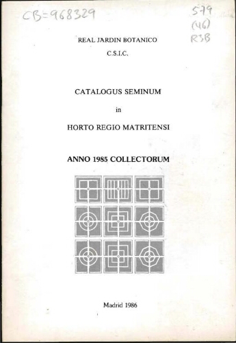Index seminum in Horto Botanico Matritensi ... 1985