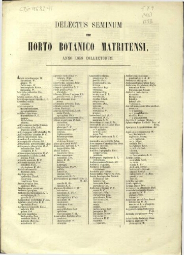 Index seminum in Horto Botanico Matritensi ... 1858