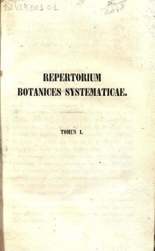 Repertorium botanices systematicae [...] Tomus I