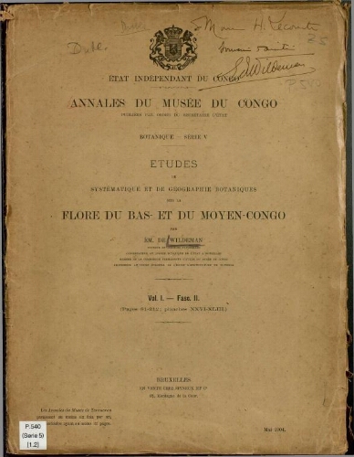 Annales du Musée du Congo (Belge). Série V. Botanique. Vol. I -- Fasc. 2