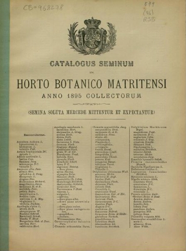 Index seminum in Horto Botanico Matritensi ... 1895