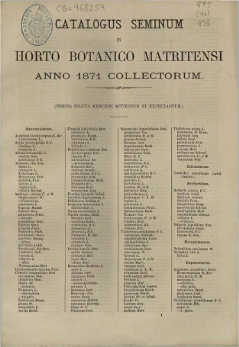 Index seminum in Horto Botanico Matritensi ... 1871