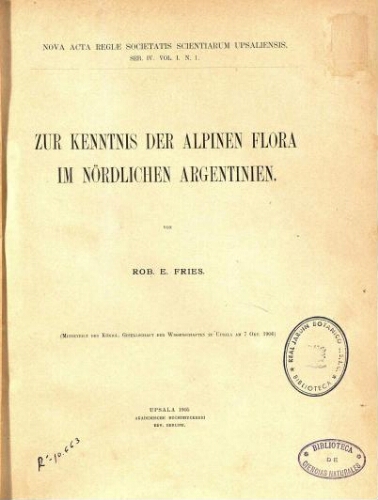 Zur Kenntnis der alpinen Flora im nördlichen Argentinien