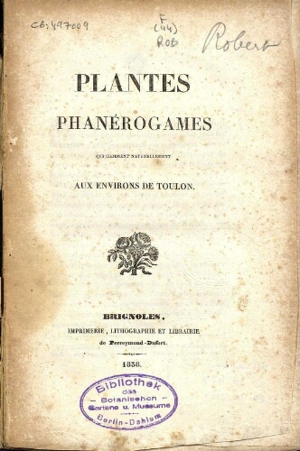 Plantes phanérogames qui croissent naturellement aux environs de Toulon