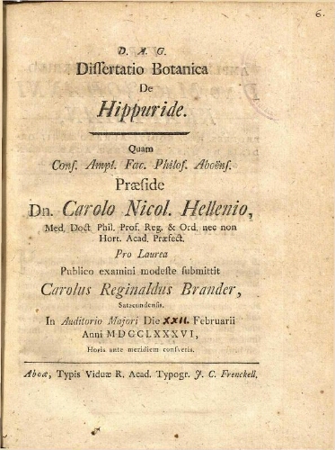 Dissertatio Botanica de Hippuride
