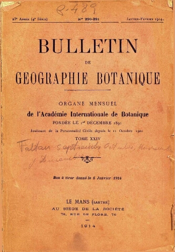 Bulletin de géographie botanique [...] Tome XXIV [23e Année (4e Série)]