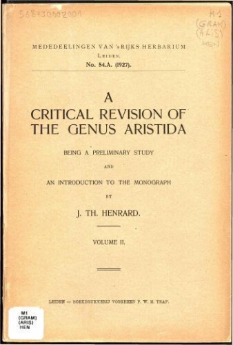 A critical revision of the genus Aristida [...] Volume II