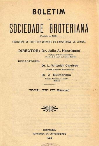 Boletim da Sociedade Broteriana. Vol. IV (II Série)