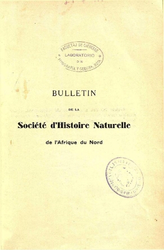 Bulletin de la Société d'histoire naturelle de l'Afrique du nord [...] Tome vingt-septième