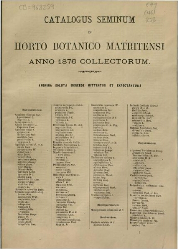 Index seminum in Horto Botanico Matritensi ... 1876