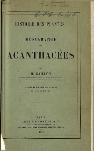 Histoire des plantes. Monographie des Acanthacées