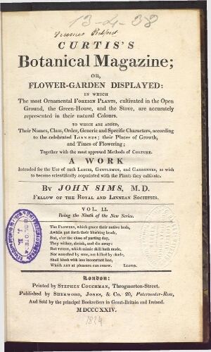 Curtis's Botanical Magazine (1801). Vol. 51 (Vol. 9 of the new series)
