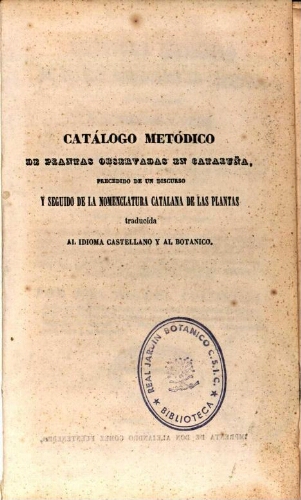 Catálogo metódico de plantas observadas en Cataluña