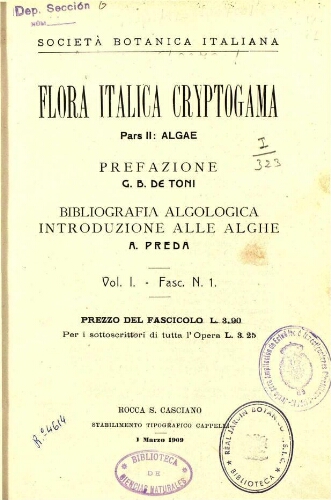 Flora Italica cryptogama. Pars II: Algae. [...] Fasc. N. 1