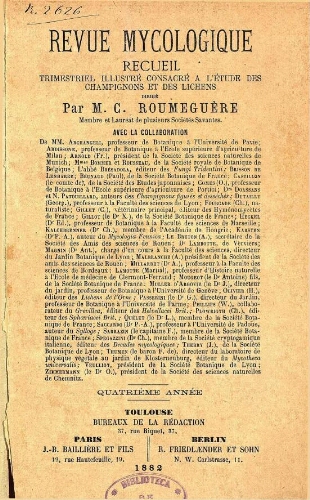 Revue mycologique [...] Quatrième année 1882
