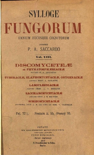 Sylloge fungorum [...] Vol. VIII