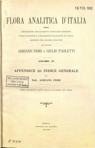 Flora analitica d'Italia [...] Volume IV