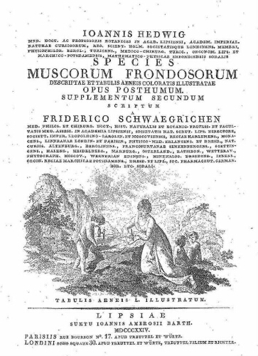 Species muscorum frondosorum [...] Supplementum secundum [Volumen primum ; Sectio posterior]
