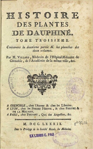 Histoire des plantes de Dauphiné. Tome troisieme. [Parte 2]