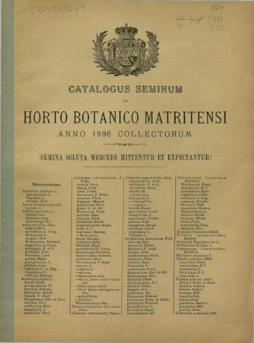 Index seminum in Horto Botanico Matritensi ... 1896