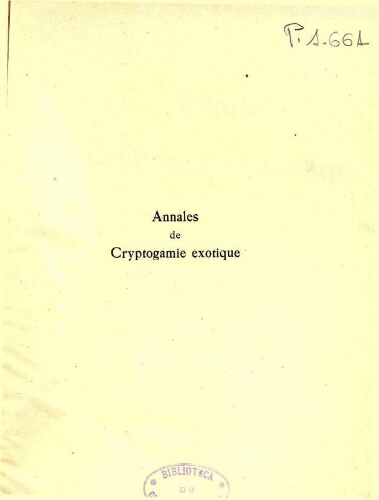 Annales de cryptogamie exotique. Tome troisième. -- 1930