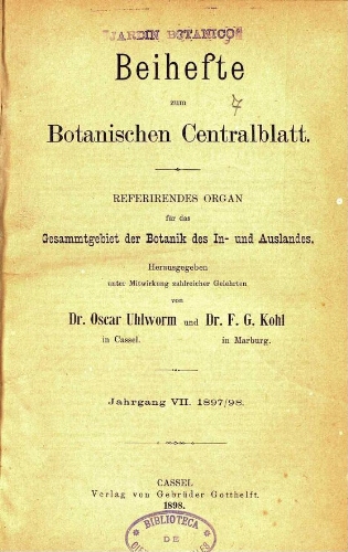 Beihefte zum Botanischen Centralblatt [...] Jahrgang VII. 1897-1898