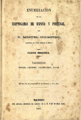 Enumeracion de las criptógamas de España y Portugal [...] Parte 2