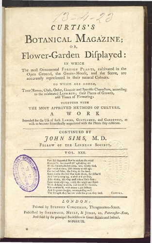 Curtis's Botanical Magazine (1801). Vol. 30-31