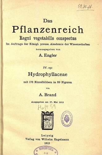 Hydrophyllaceae. In: Engler, Das Pflanzenreich [...] [Heft 59] IV. 251