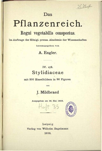 Stylidiaceae. In: Engler, Das Pflanzenreich [...] [Heft 35] IV. 278
