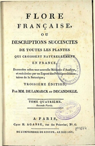 Flore française, [...] troisième édition [...] Tome quatrième. Seconde Partie