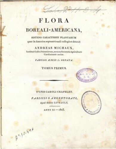 Flora boreali-Americana [...] Tomus primus