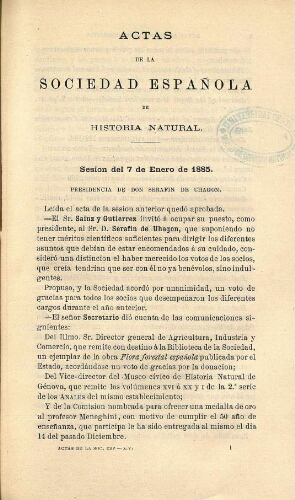 Actas de la Sociedad Española de Historia Natural [año 1885]