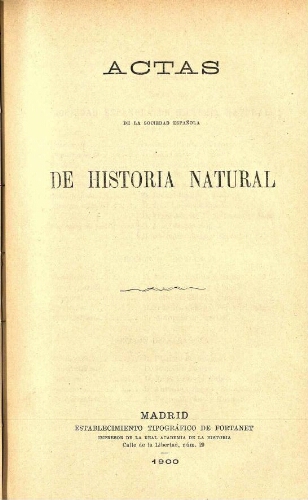 Actas de la Sociedad Española de Historia Natural [año 1900]
