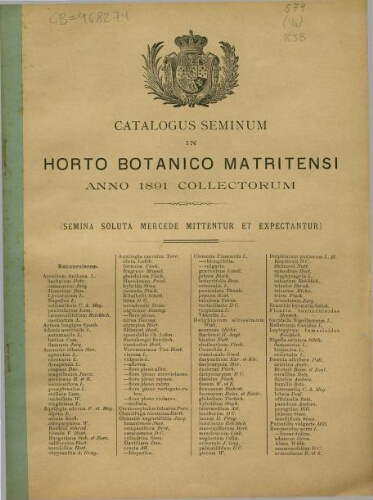 Index seminum in Horto Botanico Matritensi ... 1891