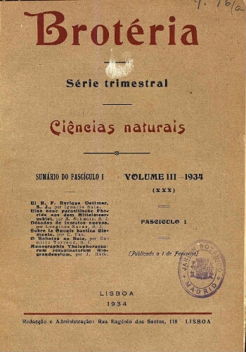 Brotéria. Ciências Naturais [...] Volume III (XXX)