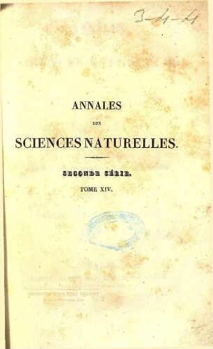 Annales des sciences naturelles [...] Seconde série. Tome quatorzième.- Botanique