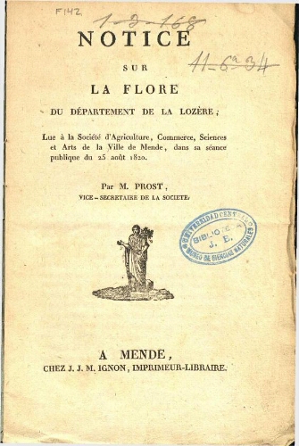 Notice sur la flore du département de la Lozère