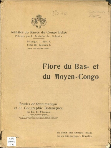 Annales du Musée du Congo (Belge). Série V. Botanique. Tome III -- Fasc. 1
