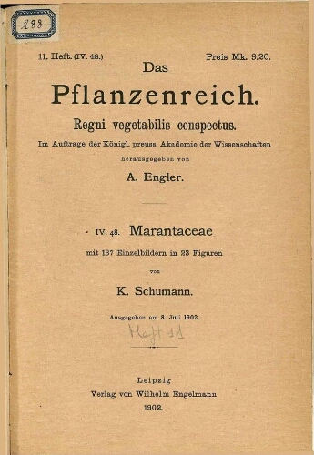 Marantaceae. In: Engler, Das Pflanzenreich [...] Heft 11. IV. 48